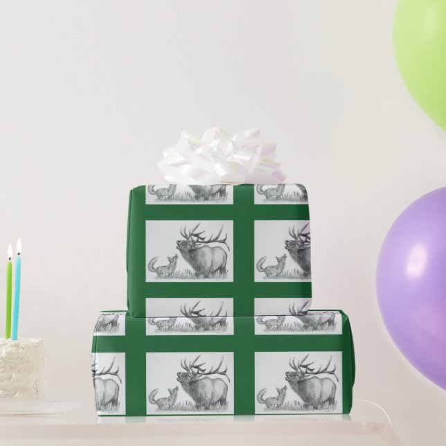 Papier Cadeau Élan et renard de Noël (Cadeaux de fête)