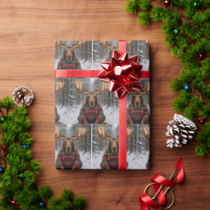 Papier Cadeau Élan portant un pull de Noël laid