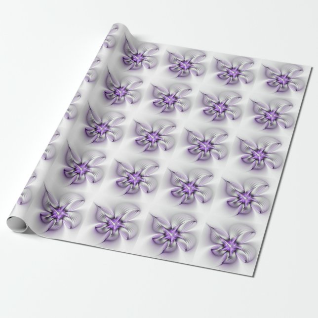 Papier Cadeau Élégance florale Art fractal violet abstrait moder (Déroulé)