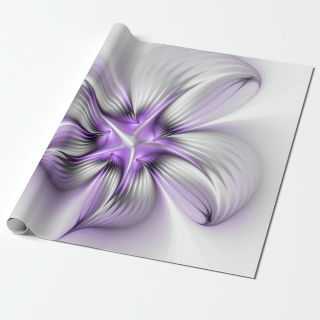 Papier Cadeau Élégance florale Art fractal violet abstrait moder (Déroulé)