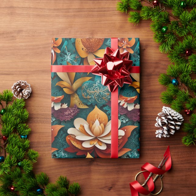 Papier Cadeau Élégance florale joyeuse (Cadeau de vacances)