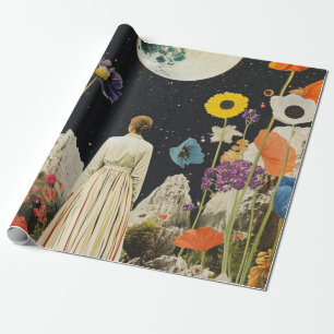 Papier Cadeau Élégance Lune - Vue arrière de la femme avec Lune 