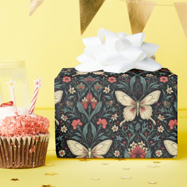 Papier Cadeau Élégance Papillon Blanc (Fête d'anniversaire)
