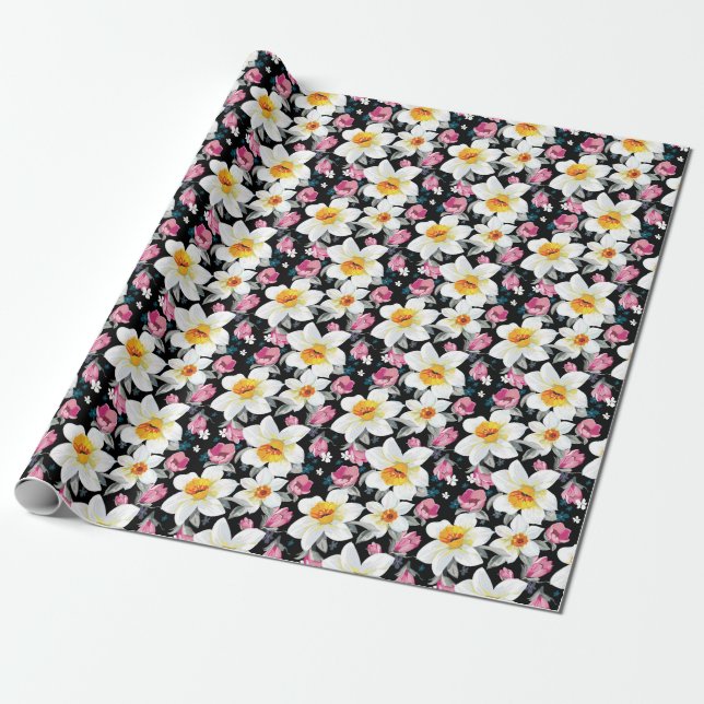 Papier Cadeau Elegance pattern with narcissus flowers (Déroulé)