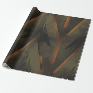 Papier Cadeau Élégance Sombre Orange Et Motif Vert