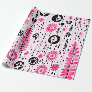 Papier Cadeau Élégance tribale : rose, noir et blanc