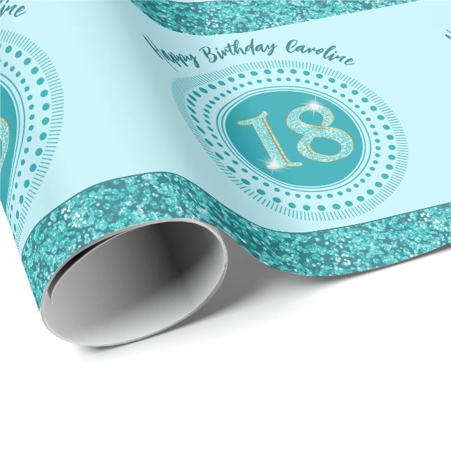 Papier Cadeau Elégant 18ème anniversaire Turquoise Parties scint (Coin rond)