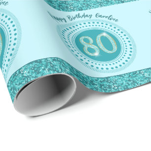 Papier Cadeau Elégant 80e anniversaire Turquoise Parties scintil