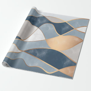 Papier Cadeau Elegant Abstract Gold Waves & Teal Marble Grunge