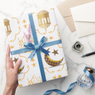 Papier Cadeau Elegant Aïd Moubarak Arabe Calligraphie or blanc