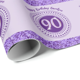 Papier Cadeau Élégant Anniversaire 90 Ans Paillettes Violettes a