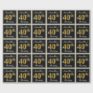 Papier Cadeau Élégant, anniversaire d'or de Faux quarantième 