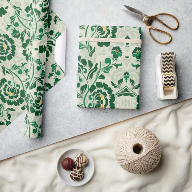 Papier Cadeau Elégant arabe floral géométrique vert marocain (Artisanat)