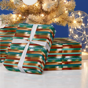 Papier Cadeau Élégant aspect métallique, turquoise, Noël or