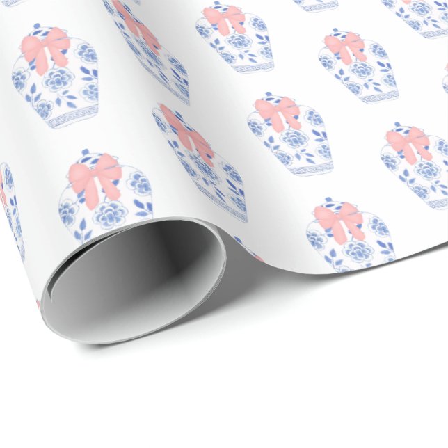 Papier Cadeau Élégant bébé fille douche rose ruban Gingembre Jar (Coin rond)