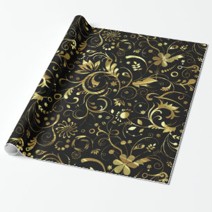 Papier Cadeau Elegant Black And Gold Floral Damas