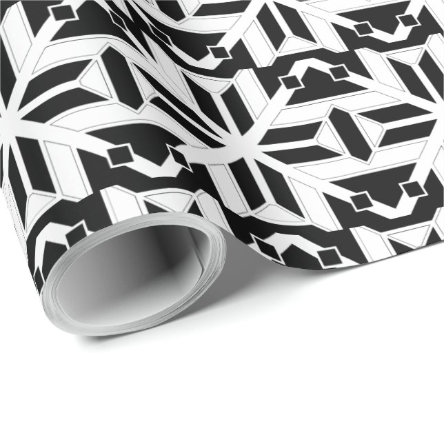 Papier Cadeau Elegant Black and White Geometric Pattern (Coin rond)