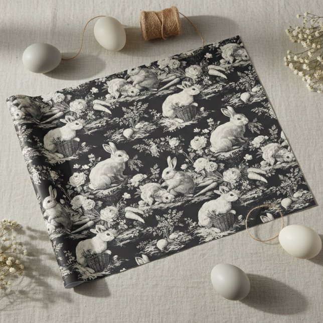 Papier Cadeau Elegant Black Toile Bunny Easter  (Créateur téléchargé)