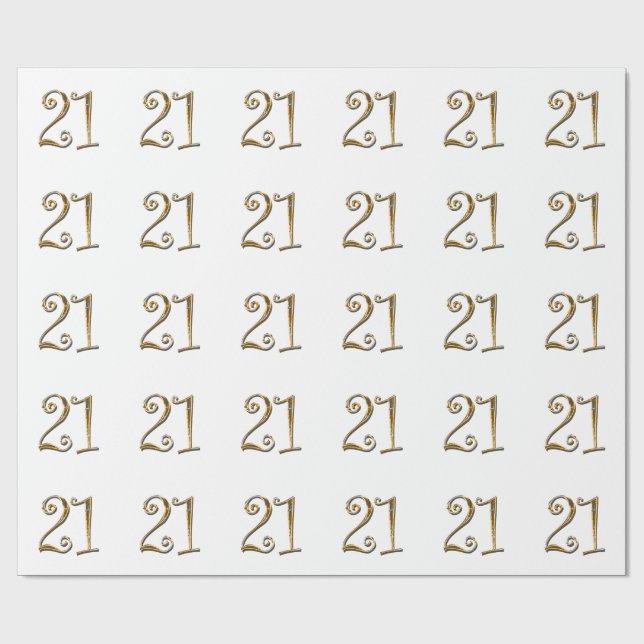 Papier Cadeau élégant blanc de 21ème or d'anniversaire (Plat)