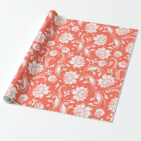 Elégant blanc et corail rouge motif floral damassé