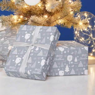 Papier Cadeau Elégant blanc & gris Joyeux Noël