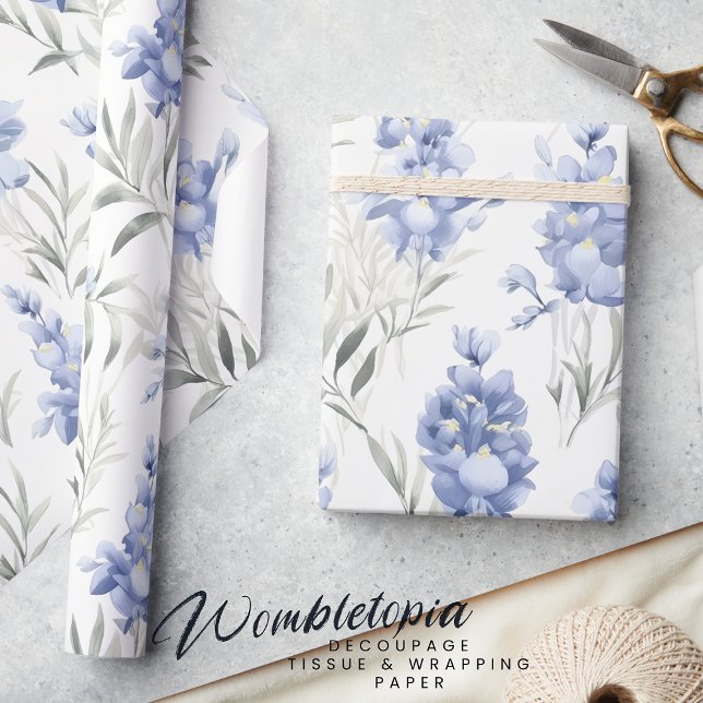 Papier Cadeau Élégant Bleu Delphinium Floral (Créateur téléchargé)