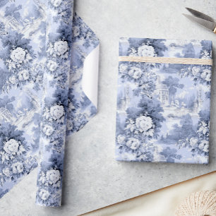 Papier Cadeau Elégant bleu Dusty Rose Toile Floral