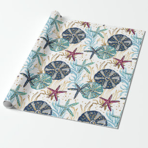 Papier Cadeau Elégant bleu et or Océan Motif trésors