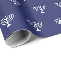 Elégant bleu marine blanc juif menorah motif