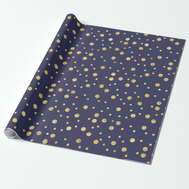 Papier Cadeau Elégant bleu marine Golden Chic Dots Enveloppement (Déroulé)