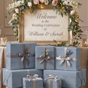 Papier Cadeau Élégant bleu poussiéreux initial couples de mariag