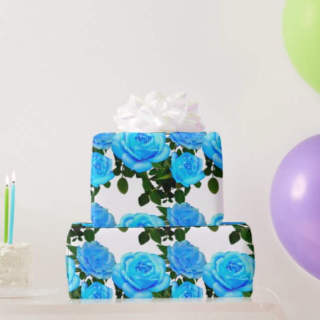 Papier Cadeau Elégant bleu turquoise rose bleu floral bleu fleur (Cadeaux de fête)