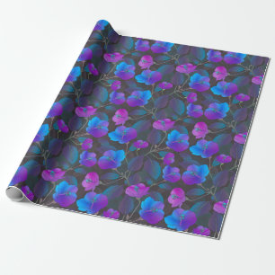 Papier Cadeau Elégant bleu violet rose Fleurs