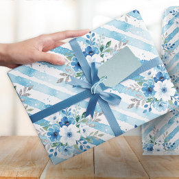 Papier Cadeau Elegant Blue Floral Watercolor Pattern