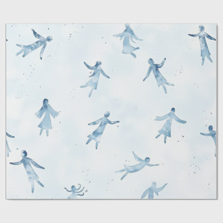 Papier Cadeau Elegant Blue Watercolor Human Silhouettes Pattern