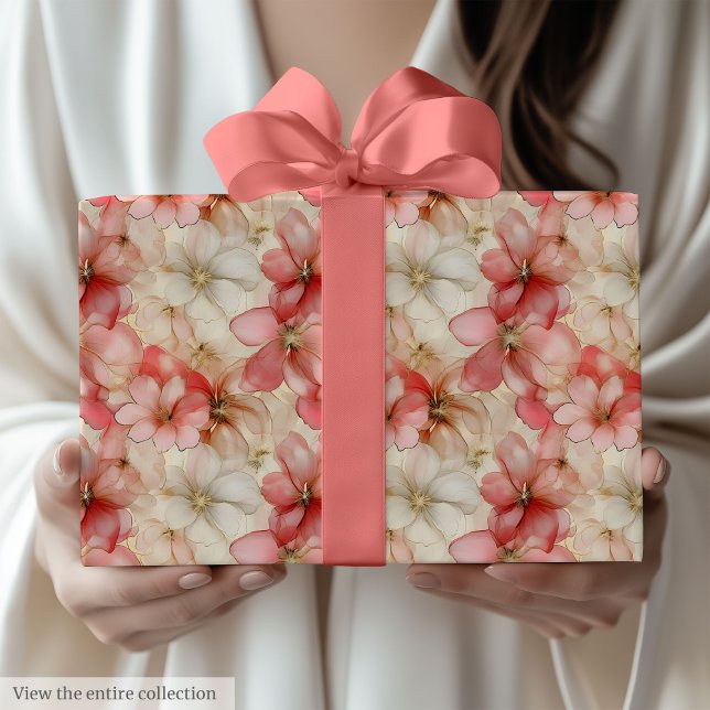 Papier Cadeau Elegant blush pink and gold floral birthday wrap (Elegant blush pink and gold floral birthday wrap)