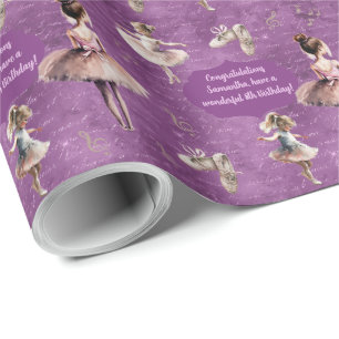 Papier Cadeau Élégant Blush Pink Purple Nom Age Texte Ballet