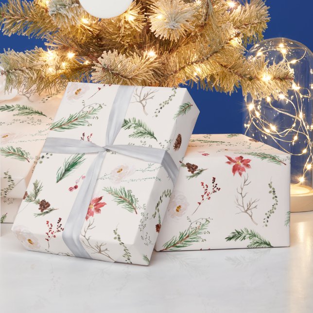 Papier Cadeau Élégant Boho Botanique de la Nature pour les Fêtes (Vacances)