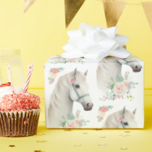 Papier Cadeau Élégant Boho Cheval Blanc Motif Floral