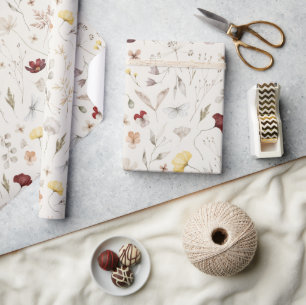 Papier Cadeau Élégant Boho Fleurs SauvagesFeuillage