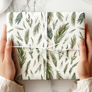 Papier Cadeau Élégant Botanique À feuillage persistant d'hiver