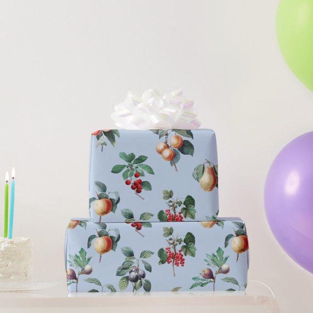 Papier Cadeau Elégant Botanique Vintage Fruit bleu doux (Cadeaux de fête)