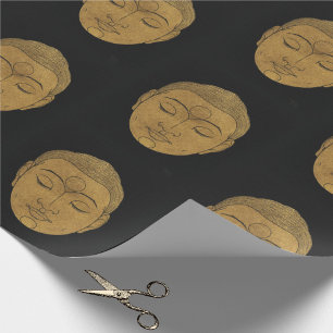 Papier Cadeau Elégant Bouddha Zen Motif Noir et Bronze
