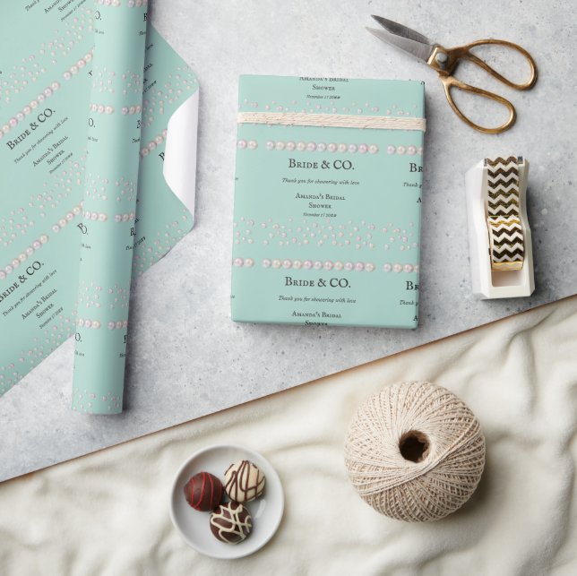 Papier Cadeau Elegant Bride & Co Bleu Canard Perle Enterrement d (Artisanat)