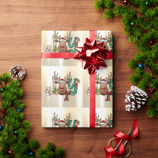 Papier Cadeau Élégant brillant, Or Faux, Reindeer, Snowman (Cadeau de vacances)