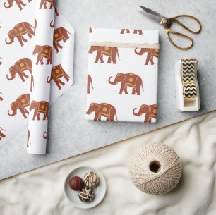 Papier Cadeau Elégant Brown Eléphant Motif Blanc