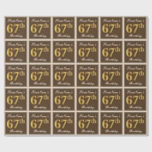 Papier Cadeau Elégant, Brown, Faux Gold 67ème anniversaire + Nom