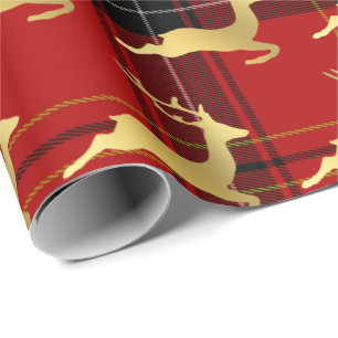 Papier Cadeau Élégant Buffalo de Noël Plaid Motif et or