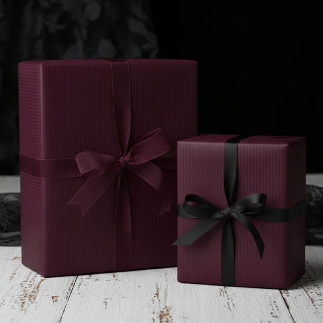Papier Cadeau Elegant Burgundy on Burgundy Pinstripes (Elegant and Sophisticated Gothic Burgundy on Burgundy Pinstriped Wrapping Paper for Gothic Wedding)