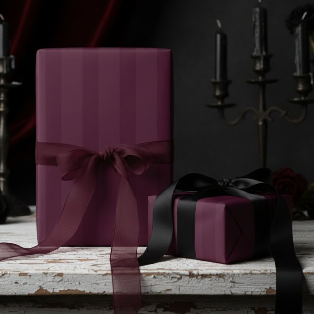 Papier Cadeau Elegant Burgundy on Burgundy Thick Stripes (Sophisticated Elegant Gothic Dark Burgundy Thick Striped Wrapping Paper 4 Gothic Wedding Anniversary)